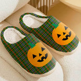 Clan Bisset Tartan Halloween Pumpkin Slippers, Fluffy Spooky Slippers HP36 Bisset Tartan Tartan Halloween